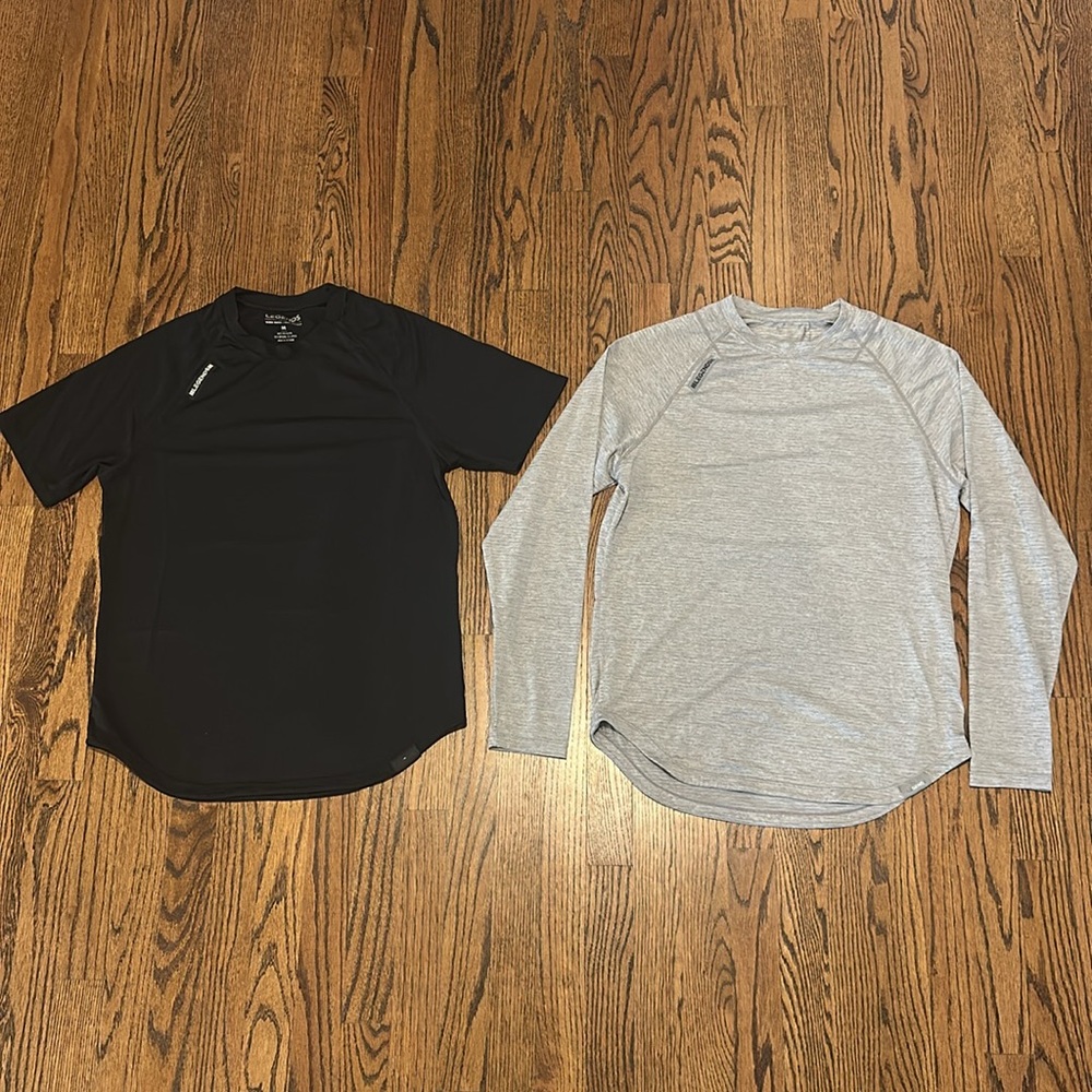 Gray and Silver Long Sleeve Tees with Curved Hem